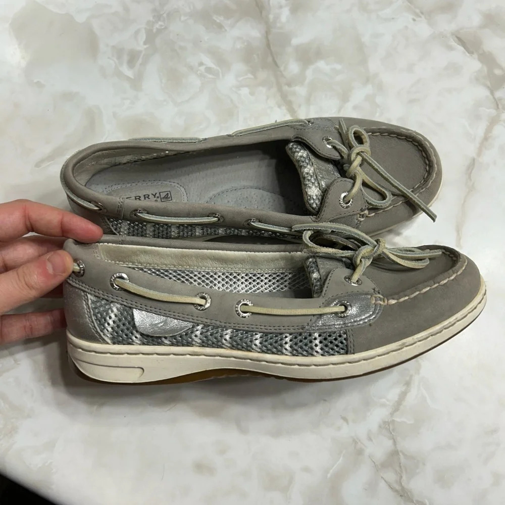Sperry Grey & Silver Top-Sider Boat Shoes Women's Size 6‎
